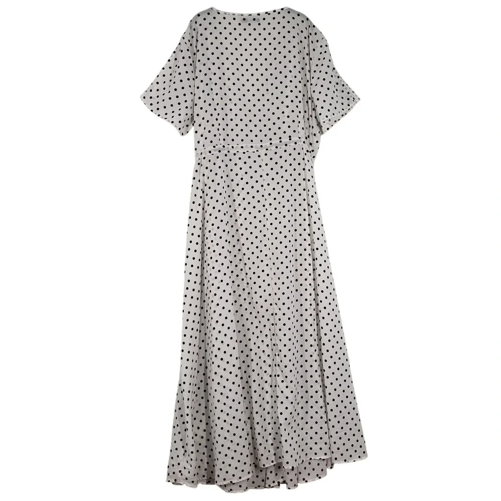 Boohoo Wrap Maxi Dress Womens 24 White Black Polka Dot Short Sleeve Romantic - Picture 3 of 16